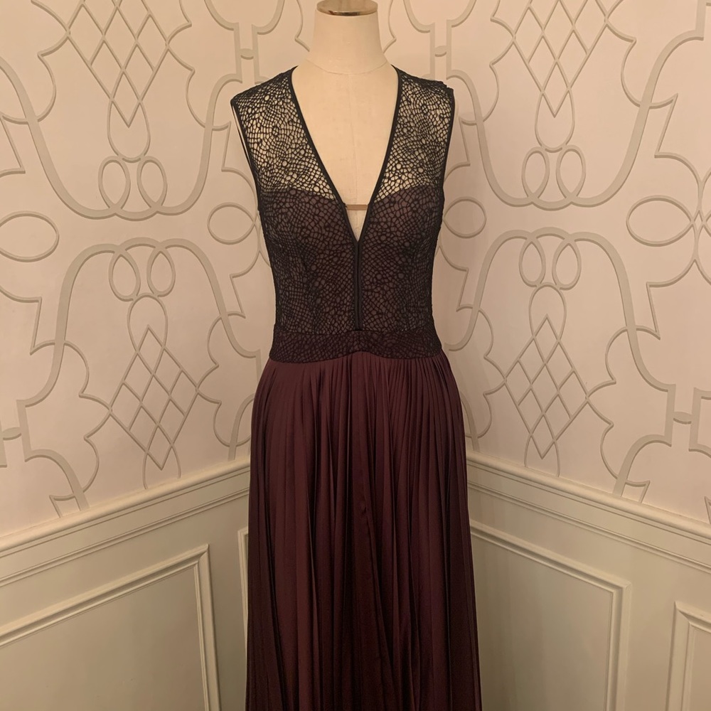 J. Mendel Purple Pleated Gown with Black Lace